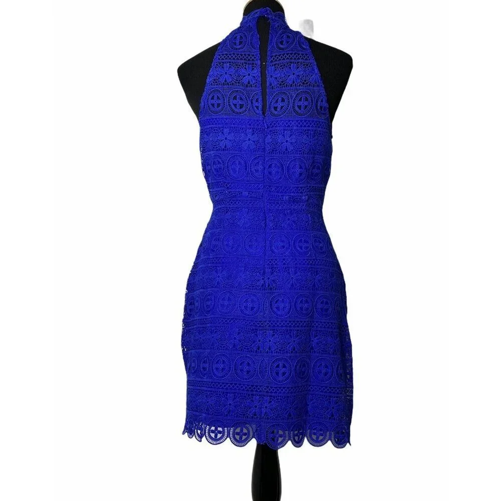 BB Dakota Women's Navy Blue Halter Sleeveless‎ Lace Sheath Pencil Dress Size 0